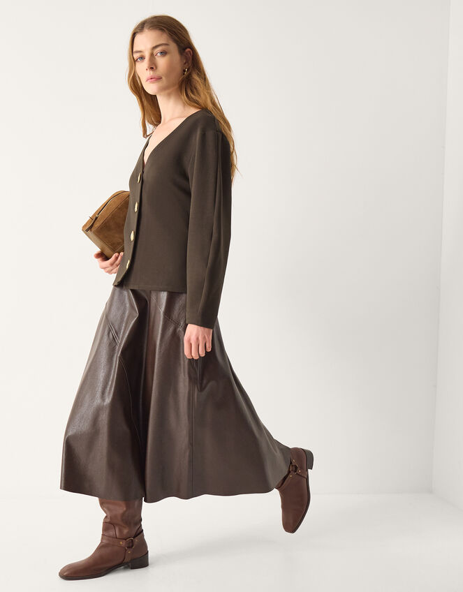 Perna V-Neck Button Jersey Top, Brown (CHOCOLATE), large