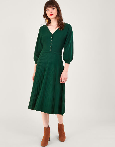V-Neck Midi Dress with LENZING™ ECOVERO™, Green (DARK GREEN), large