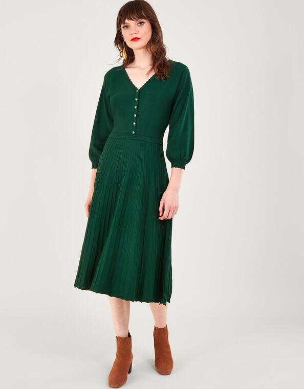 V-Neck Midi Dress with LENZING™ ECOVERO™, Green (DARK GREEN), large