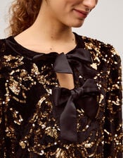 Shola Bow Sequin Mini Tunic Dress, Black (BLACK), large