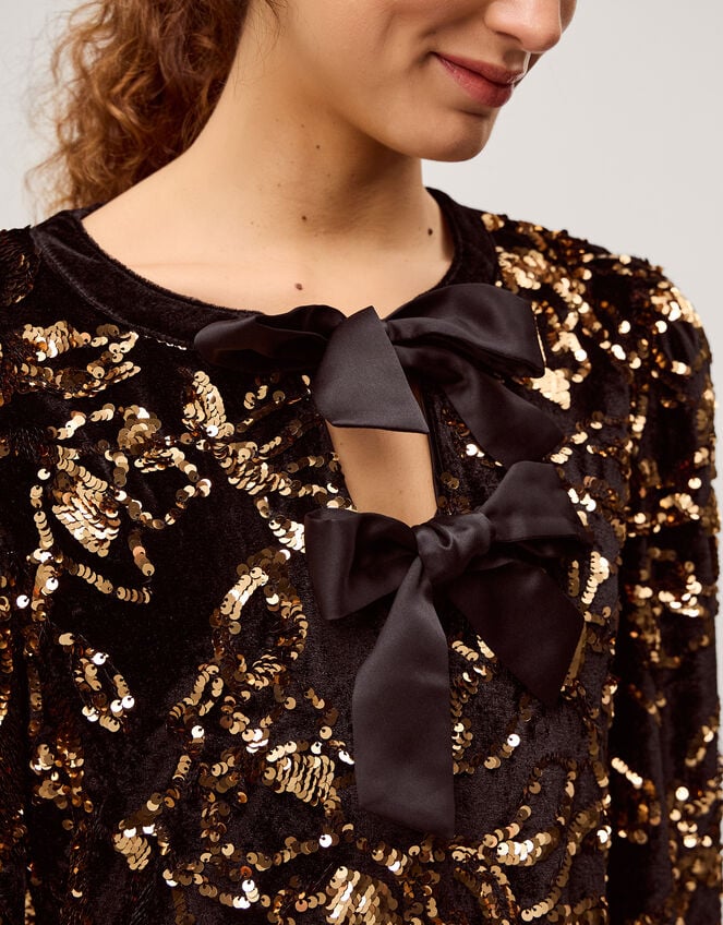 Shola Bow Sequin Mini Tunic Dress, Black (BLACK), large