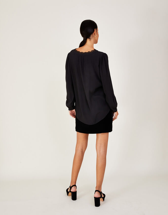 Emma Lace Trim Blouse in LENZING™ ECOVERO™, Black (BLACK), large