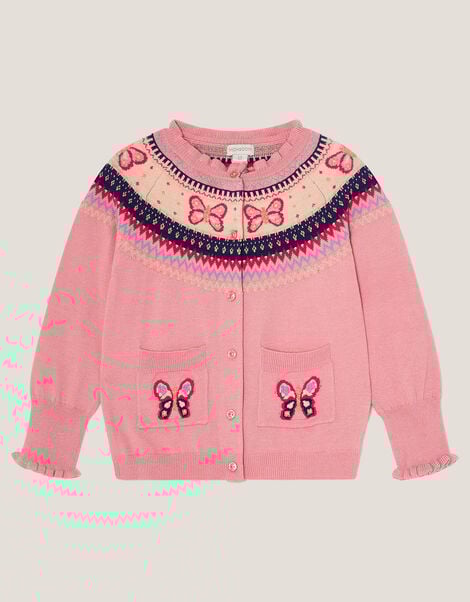 Butterfly Fair Isle Cardigan , Pink (PINK), large