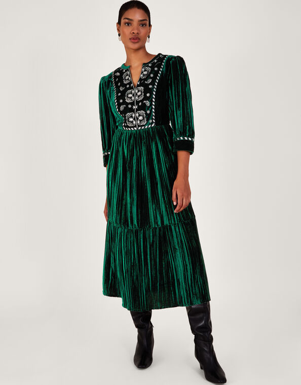 Penny Paisley Embroidered Dress, Green (GREEN), large