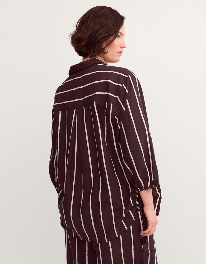 Callie Thorpe x Monsoon Stripe Linen Blend Shirt, Brown (BROWN), large