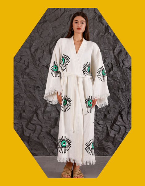 Meraki Beach Eye Print Kimono Robe, Green (JADE), large