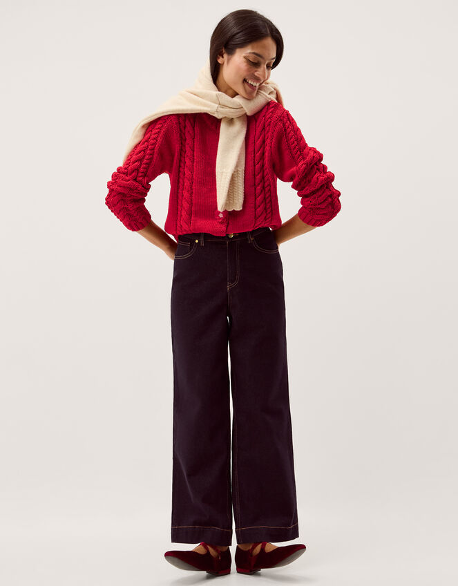 Kelly Flower Button Cable Knit Cardigan, Red (RED), large