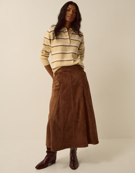 Josie Faux Suede Midi Skirt, Brown (BROWN), large