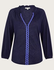 Lola Embroidered Linen Top, Blue (NAVY), large