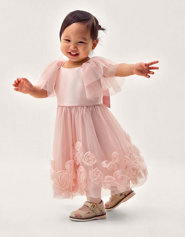 Baby Eden Appliqu&eacute; Rose Tulle Dress, Pink (PINK), large