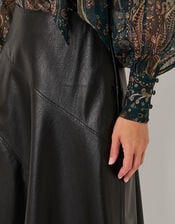 Marnie Faux Leather Midi Skirt, Black (BLACK), large