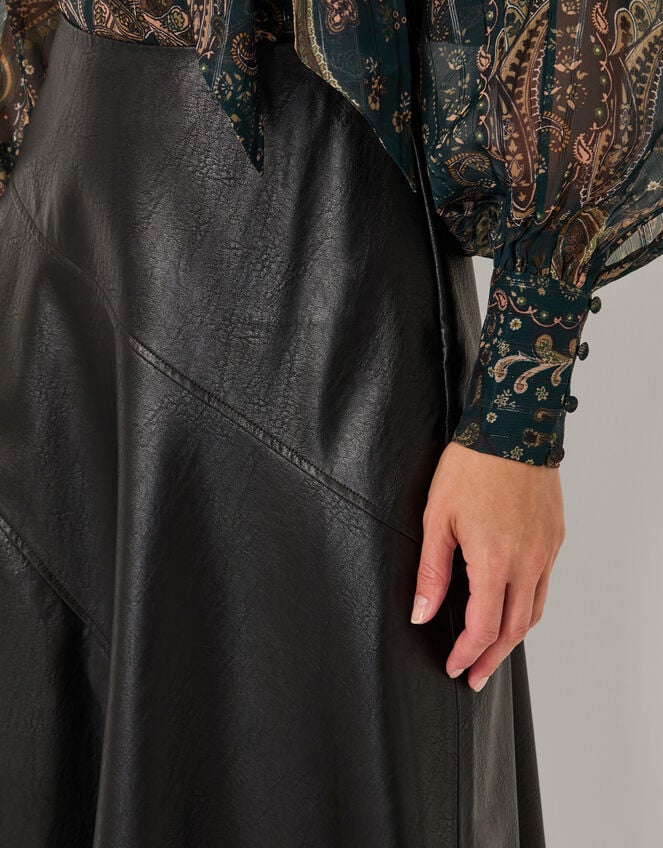 Marnie Faux Leather Midi Skirt, Black (BLACK), large