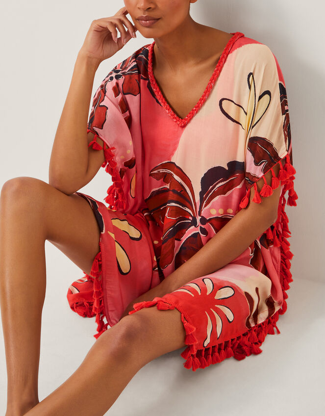Alex Palm Tassel Mini Kaftan, Orange (RUST), large