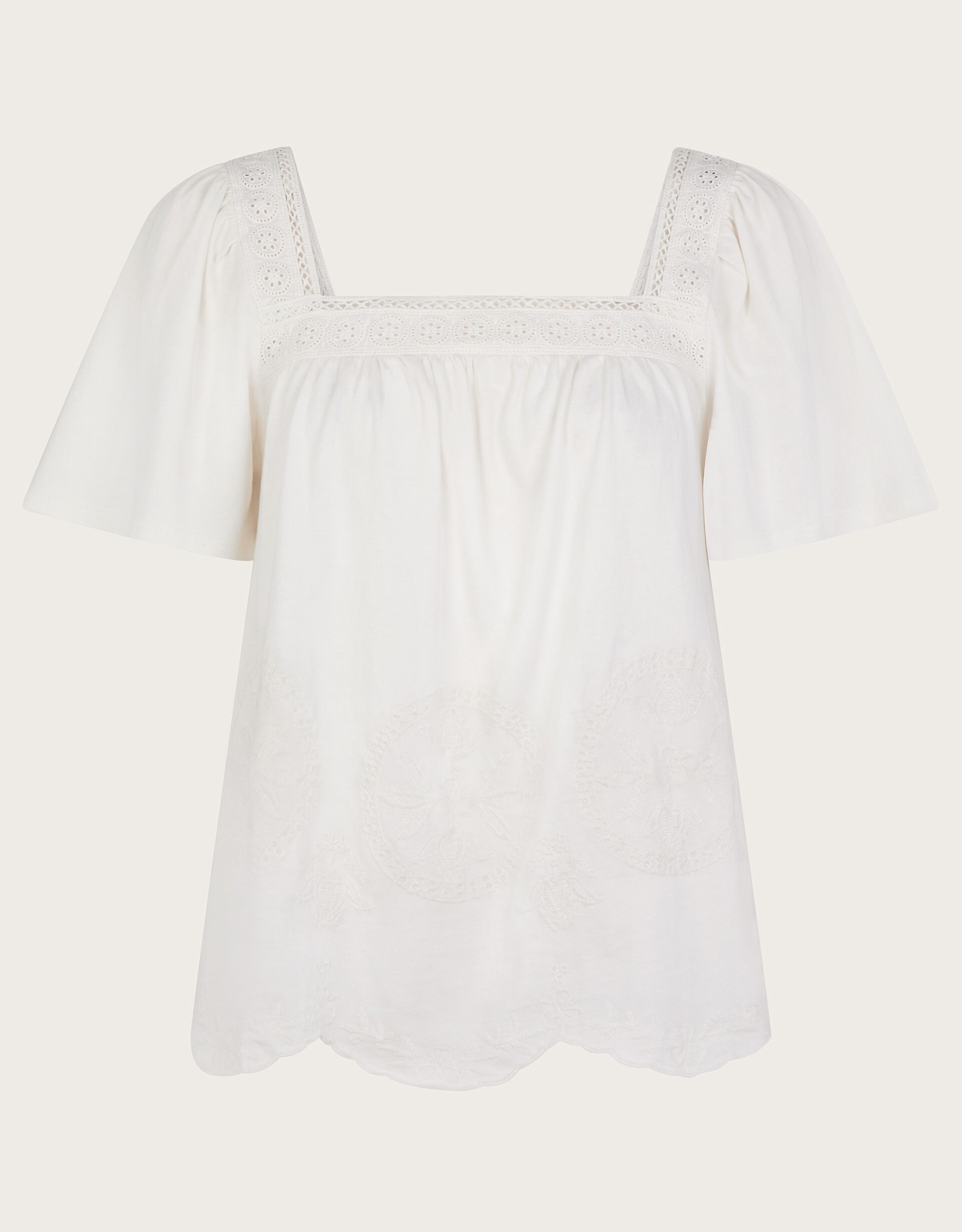 Elodie Embroidered T-Shirt Ivory | Tops & T-shirts | Monsoon Global.