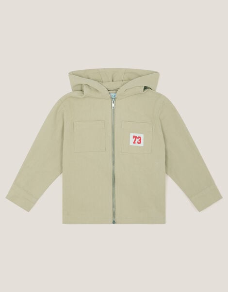 Hooded Twill Zip-Up Shacket, Natural (STONE), large