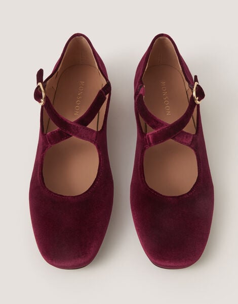 Dana Velvet Mary Jane Ballet Flats , Red (BURGUNDY), large