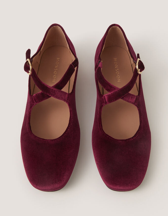 Dana Velvet Mary Jane Ballet Flats , Red (BURGUNDY), large