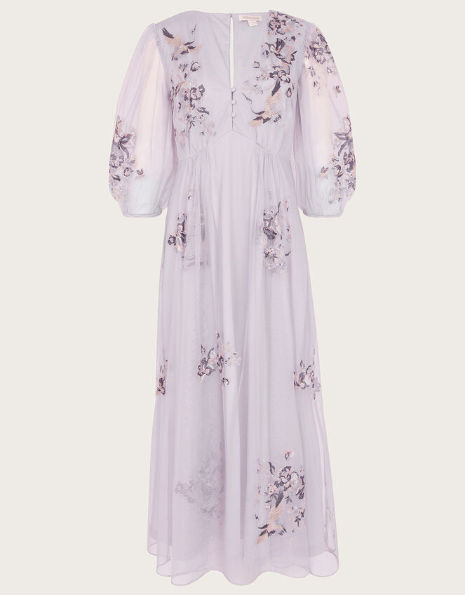 Karen Embroidered Dress in Recycled Polyester, Purple (LILAC), large