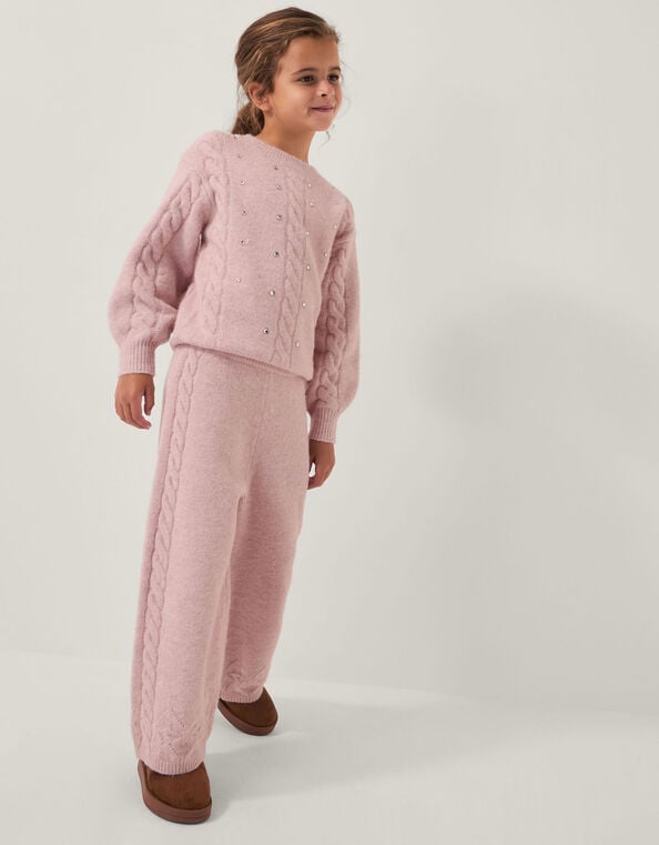 Rhinestone Cable Knit Sweater, Pink (PINK), large