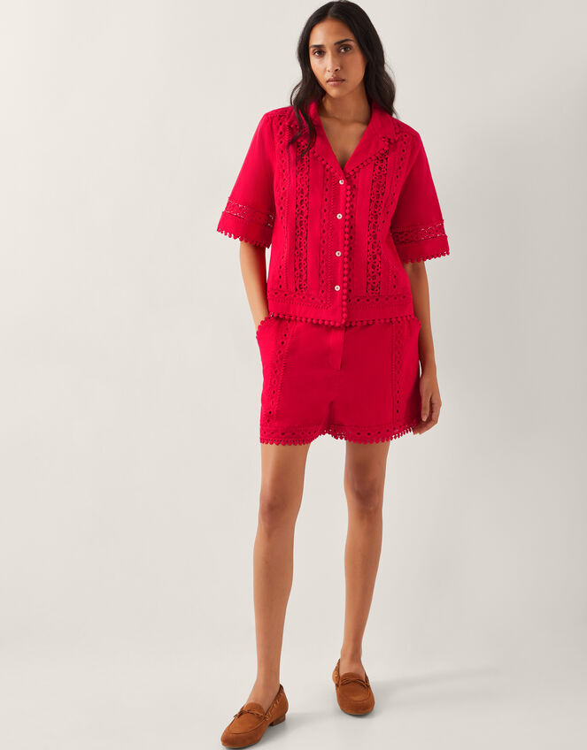 Irina High-Waisted Lace Shorts, Red (RED), large