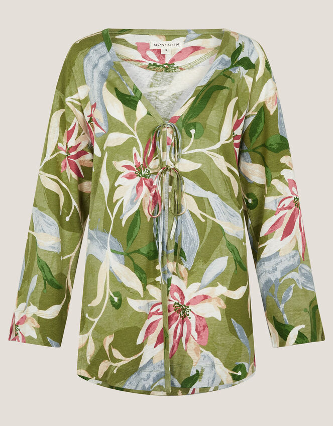 Piper Linen Blend Tie Top, Green (KHAKI), large