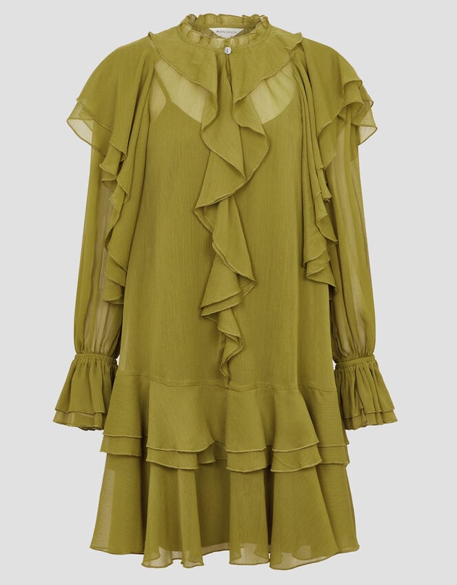 Aria Ruffle Dress, Green (OLIVE), large