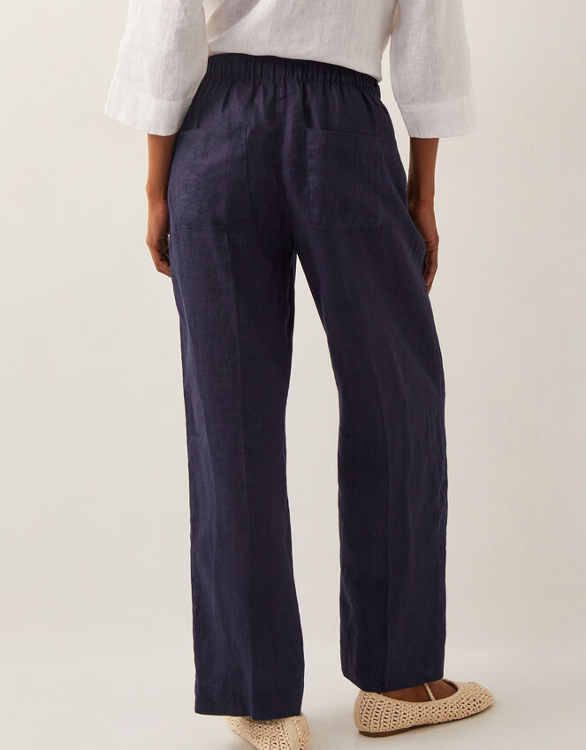 Jolie Regular Linen Wide Leg Trousers, Blue (NAVY), large