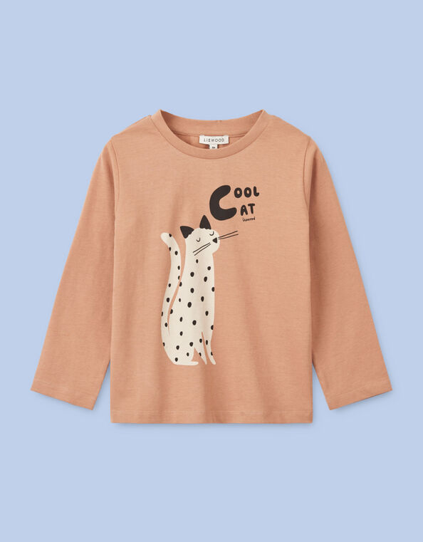 Liewood Cat Print Long Sleeve T-Shirt, Pink (ROSE), large
