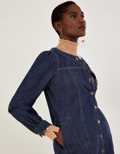 Denim Button Through Shirt Dress in Sustainable Cotton, Blue (INDIGO), large