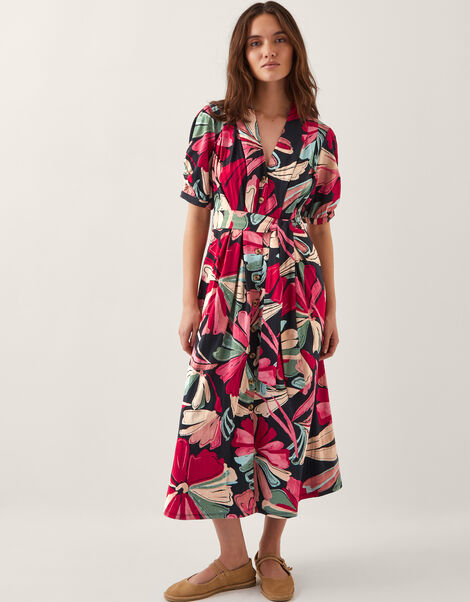 Jemima Floral Midi Shirt Dress, Red (RED), large