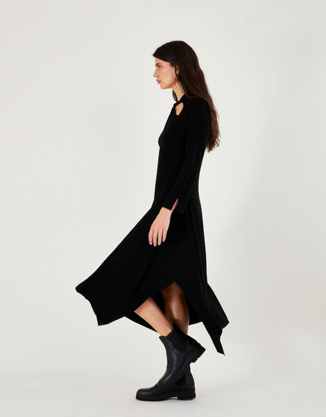 Cut-Out Hanky Hem Dress with LENZING™ ECOVERO™ Black, Black (BLACK), large