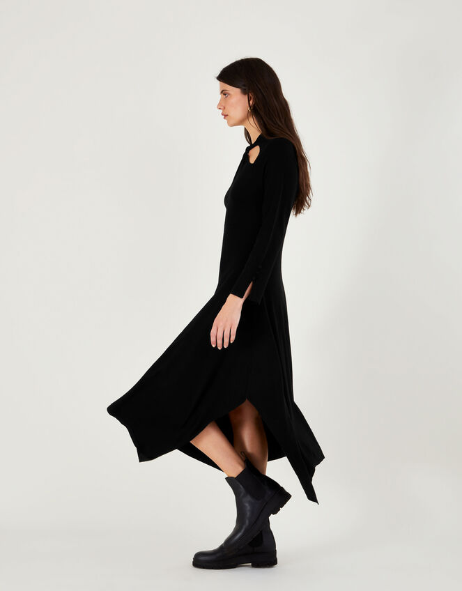 Cut-Out Hanky Hem Dress with LENZING™ ECOVERO™, Black (BLACK), large
