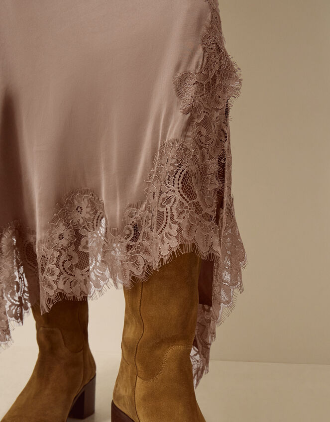 Shelby Satin Lace Maxi Skirt, Mink (MINK), large