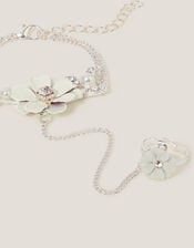 Diamante Flower Ring & Hand Chain, White (WHITE), large