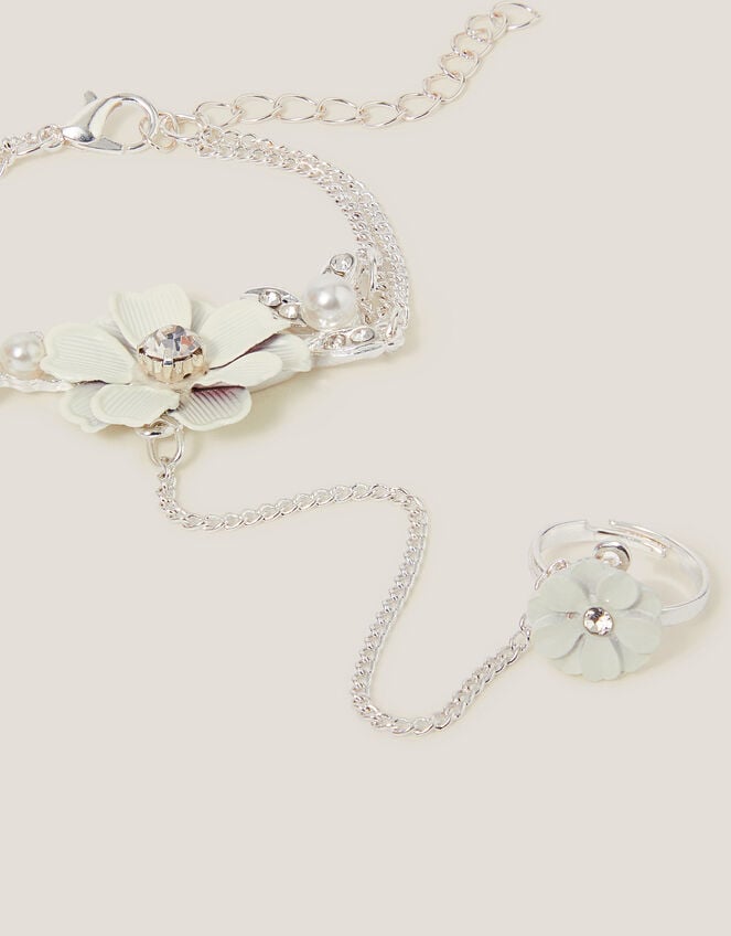 Diamante Flower Ring & Hand Chain, White (WHITE), large