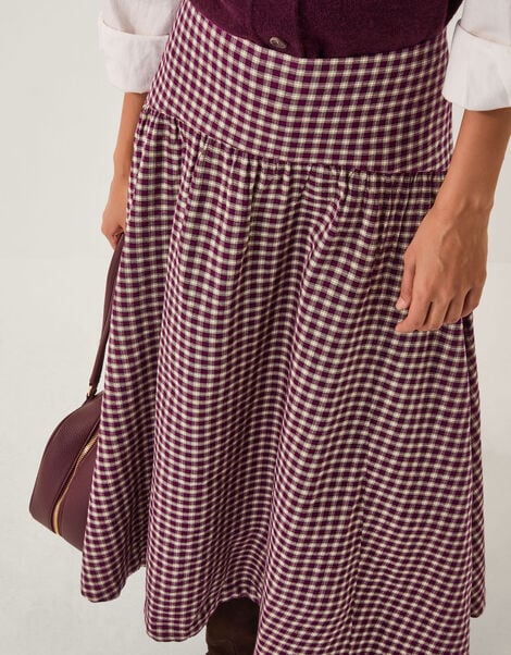 Agatha Check Drop Waist Midi Skirt, Red (CHERRY), large