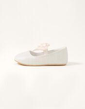 Satin Bow Shimmer Walker Shoes, Ivory (IVORY), large