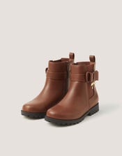 Bow Patent Chelsea Boot School Shoes, Tan (TAN), large