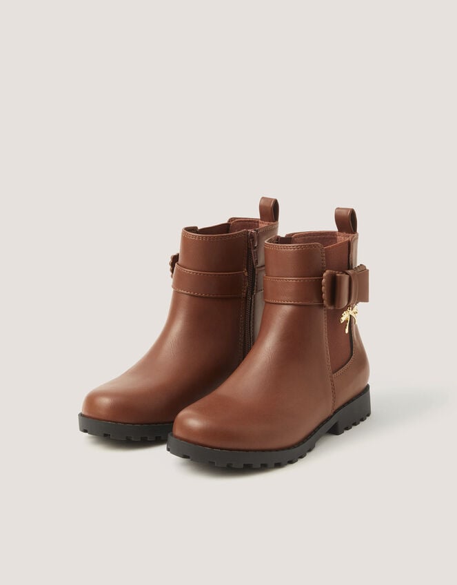 Bow Patent Chelsea Boot School Shoes, Tan (TAN), large