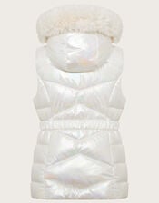 Iridescent Puffer Hooded Gilet, Ivory (IVORY), large