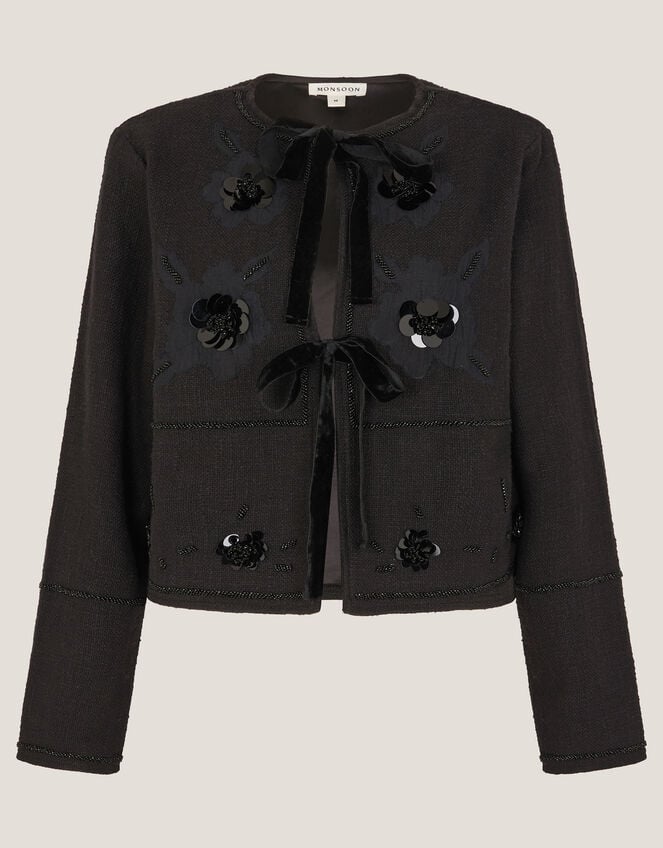 Lola Embellished Tie Front Jacket, Black (BLACK), large