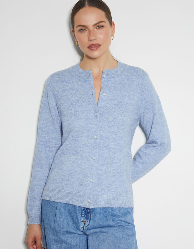 Lenny Pearl Button Cardigan, Blue (LIGHT BLUE), large