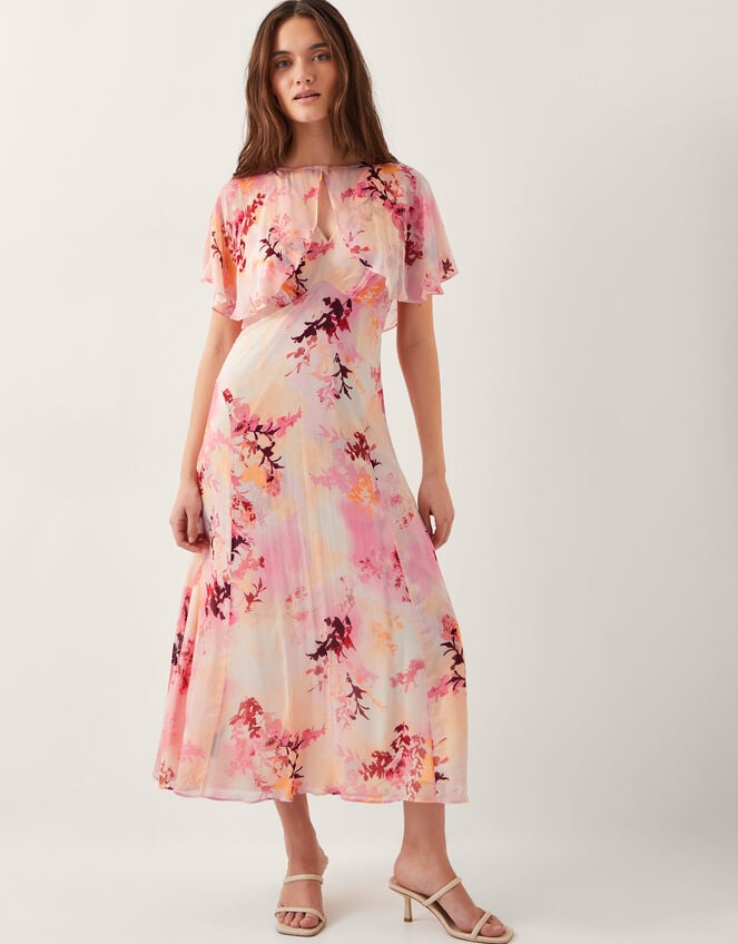 Mia Floral Cape Midi Dress, Pink (PINK), large