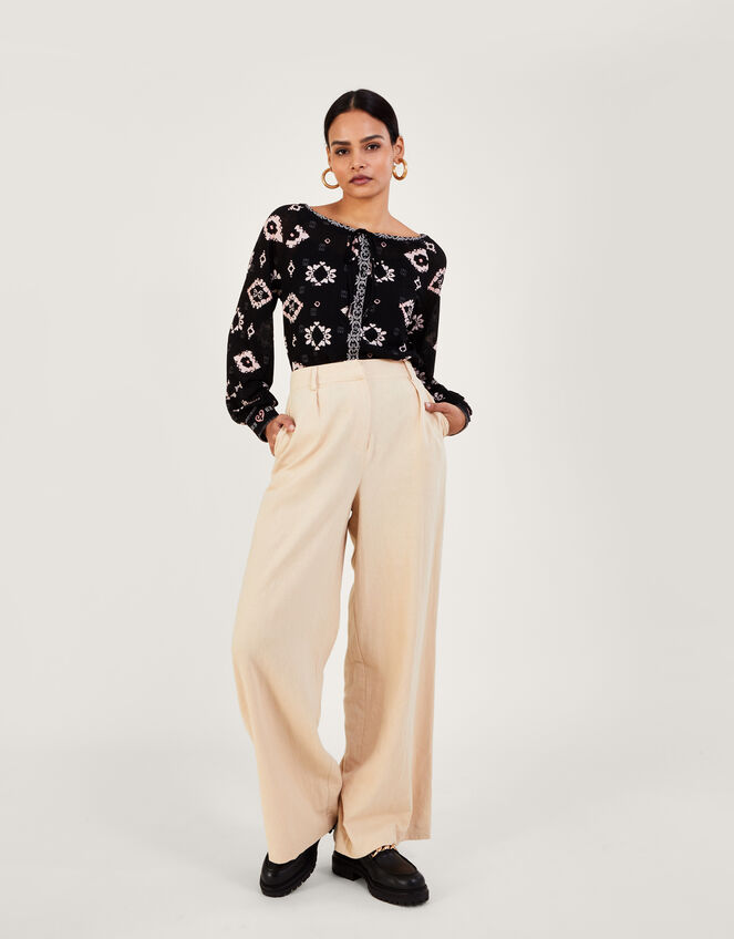 All Over Geometric Jersey Top with Recycled Polyester, Black (BLACK), large
