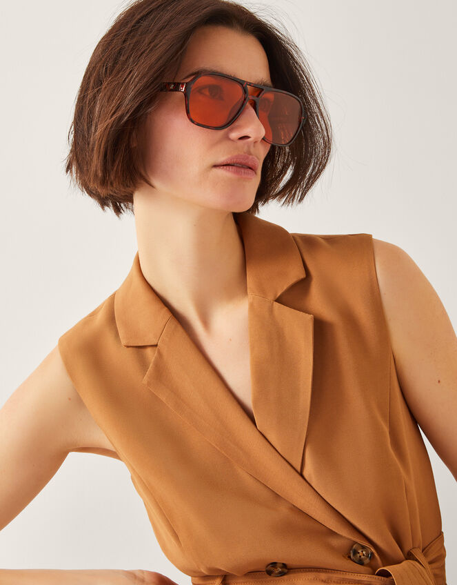 Amber Tort Aviator Sunglasses, , large