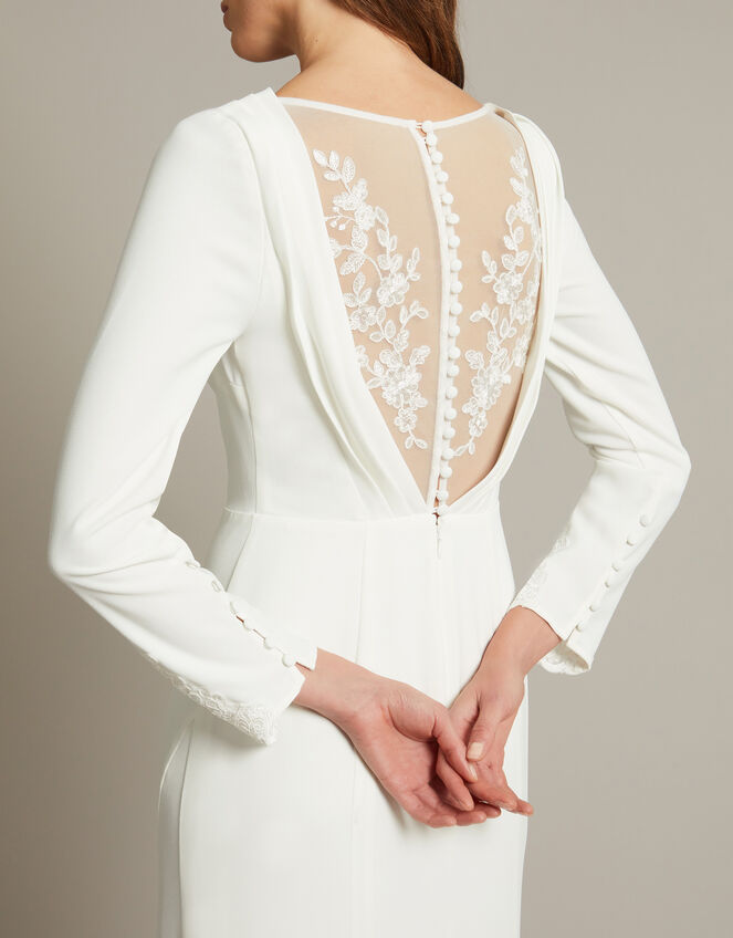 Aleah Long Sleeve Cowl Lace Wedding Dress, Ivory (IVORY), large