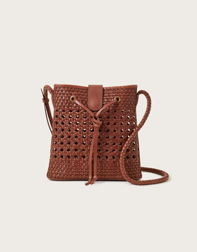 Woven Leather Cross-Body Bag, , large