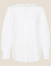 Dobby Collar Blouse , White (WHITE), large