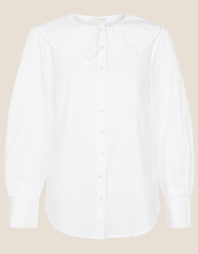 Dobby Collar Blouse , White (WHITE), large