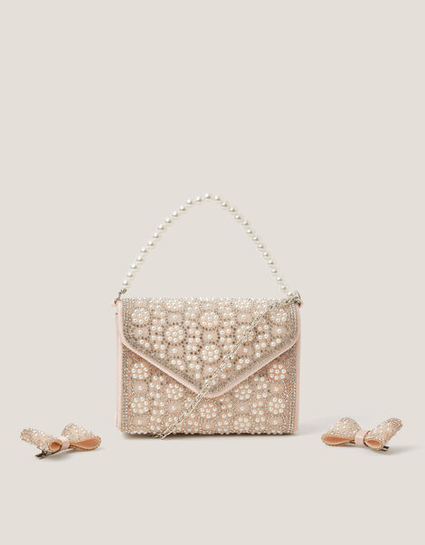 Embellished Pearl Bag & Hair Clip Set, , large